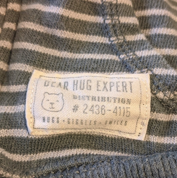 Adorable bear ears zip up jacket, slate blue and white, striped, size 18 mos - Picture 3 of 7